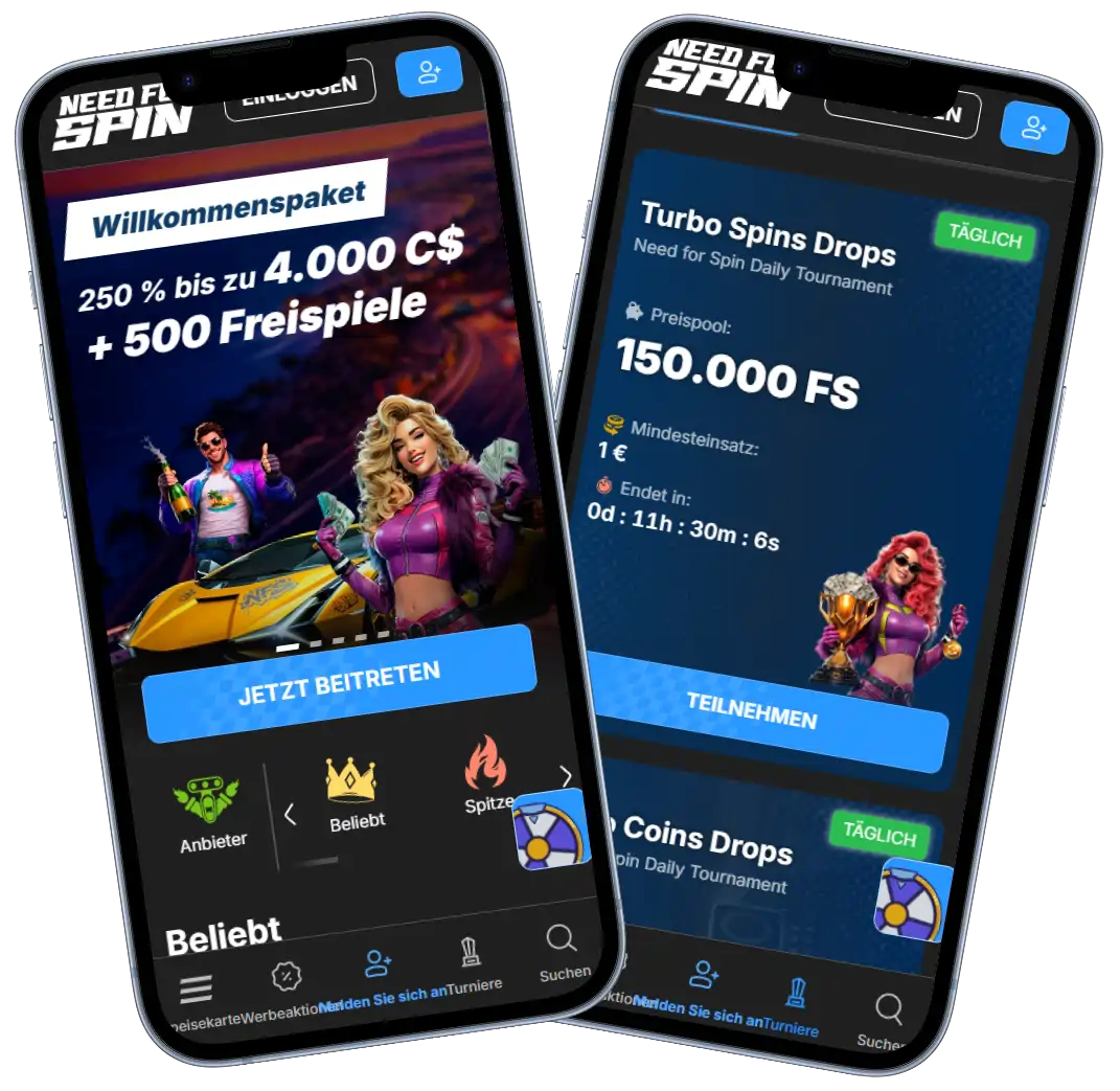 NeedForSpin Casino Startseite mit Bonusangebot und Spielen