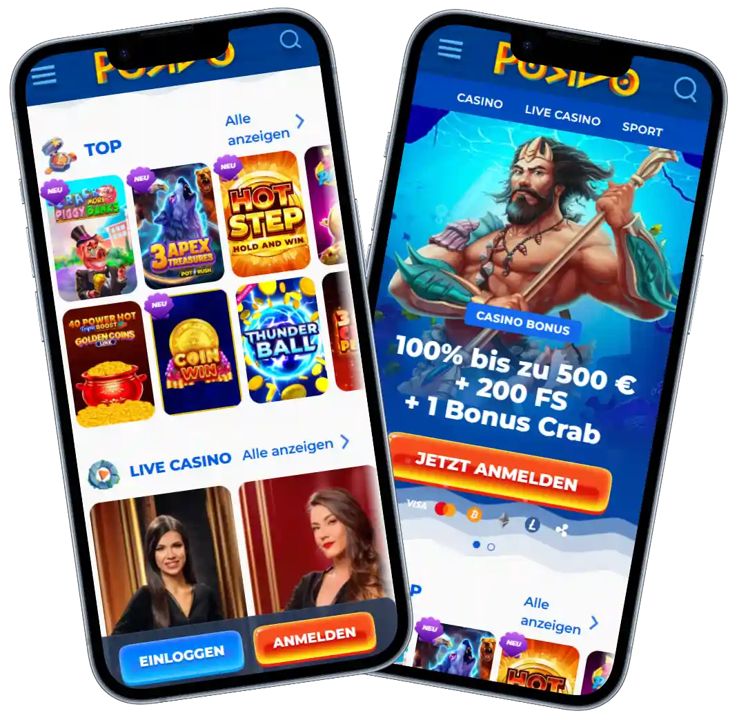 Posido Casino Lobby mit Spielautomaten und Bonusbereich